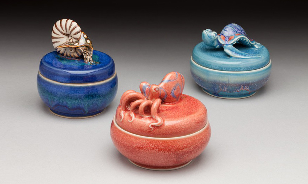 Nautilus, Turtle, and Octopus Covered Jars